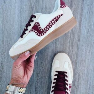 Stylish Cream and Burgundy Women's Sneakers